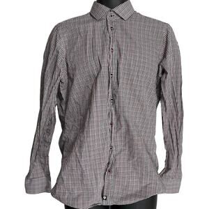 Strellson Shirt Mens Size 15.5 Blue Red Checkered Slim Fit Button Up Long Sleeve